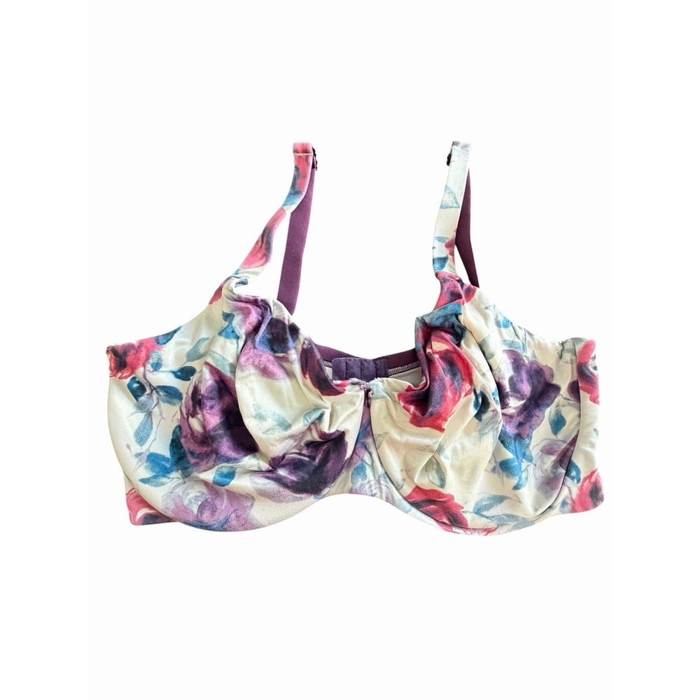 Cacique 44G Unlined Full Coverage Underwire Floral Purple Bra #EEE4-1 - Picture 5 of 5